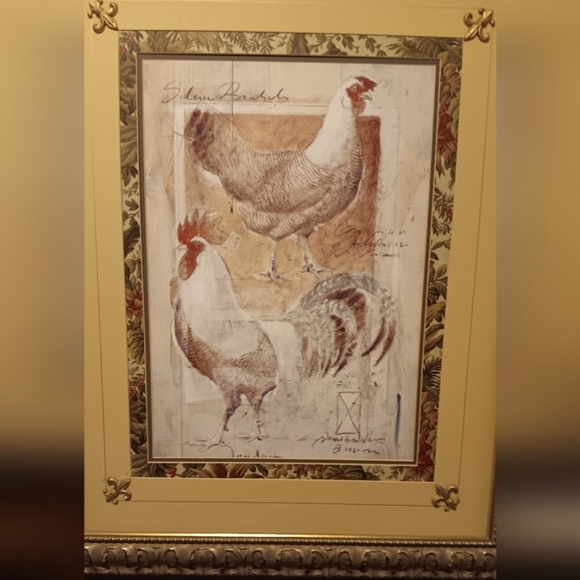 Rooster and Hen picture with antique frame - Picture 2 of 5